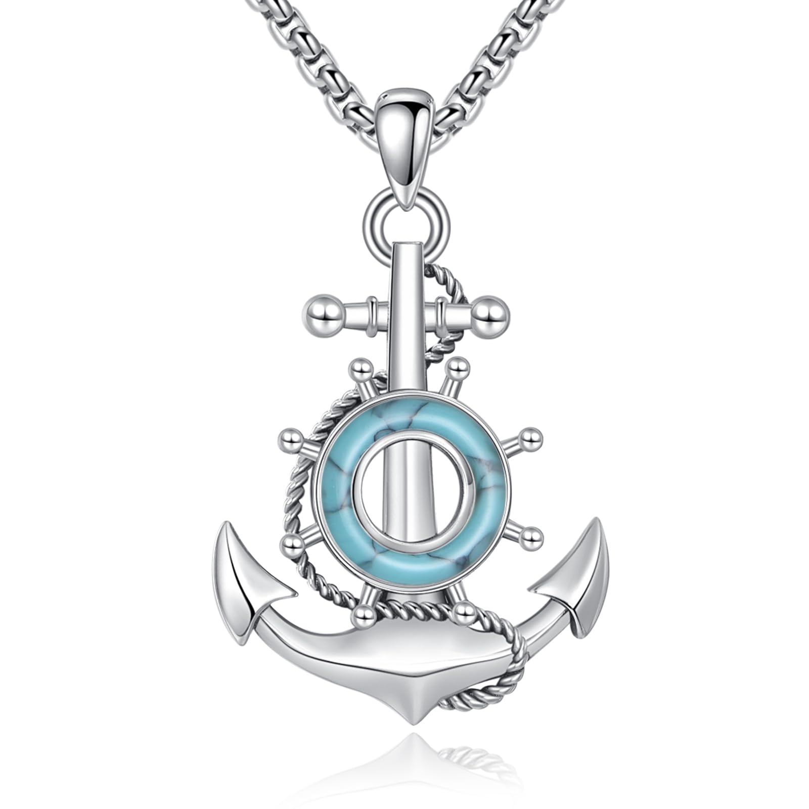 YAFEINI Collana a maglia in argento Sterling 925 con ciondolo vintage con ancora marittima, per uomo e donna