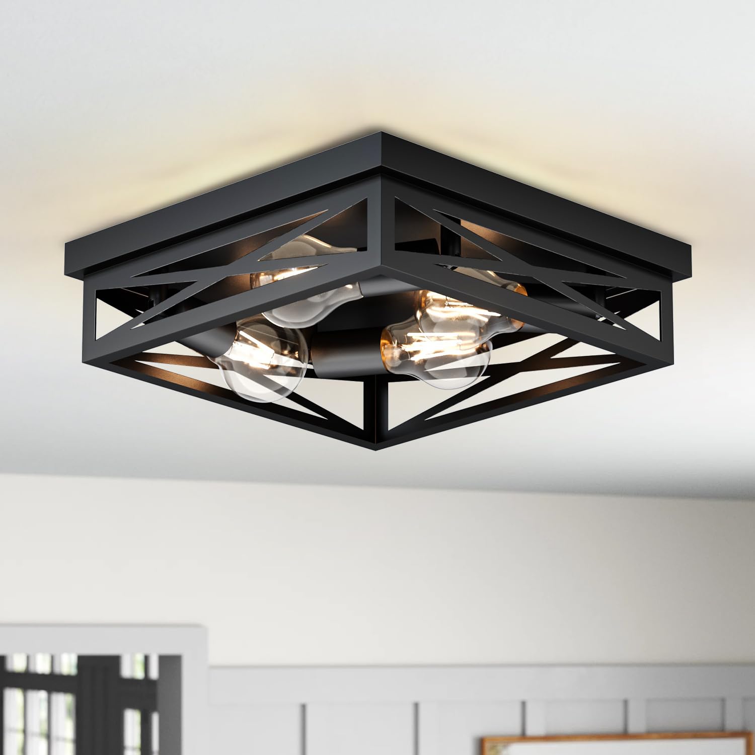 Lvwit 4 Way Square Ceiling Lamp Light Fittings Ceilings,Retro Spot Ceiling Lamp,4 Way Black Ceiling Lights Living Room With E27 Flush Mount Ceiling Light,Kitchen Lights Ceiling,Rustic Ceiling Lights For Hallway (No Bulb)