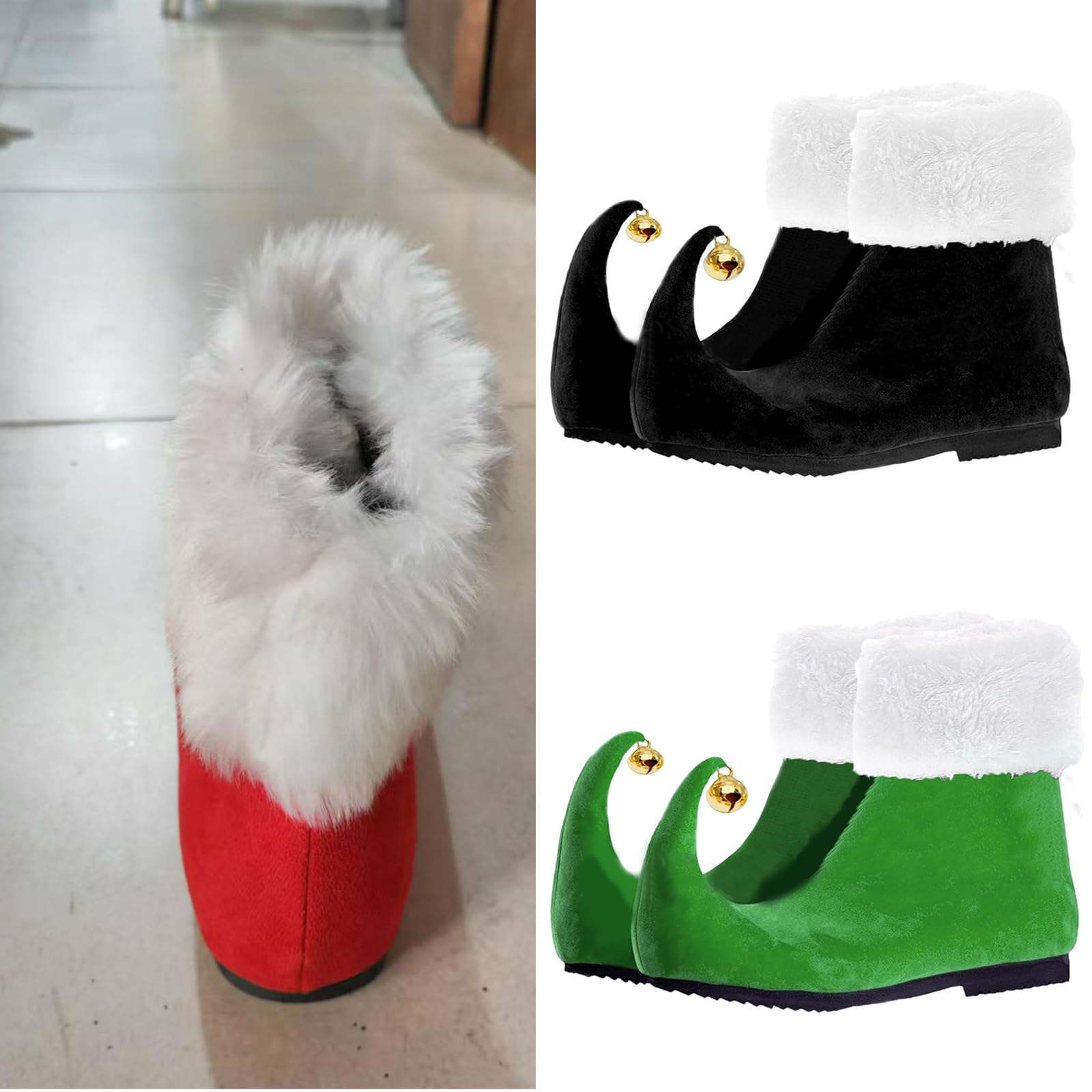 LUOFENG Fundas de zapatos de payaso de Navidad, fundas de felpa para zapatos, fundas de zapatos de elfos, cubrezapatos de payaso, cosplay, accesorios de disfraz de Halloween