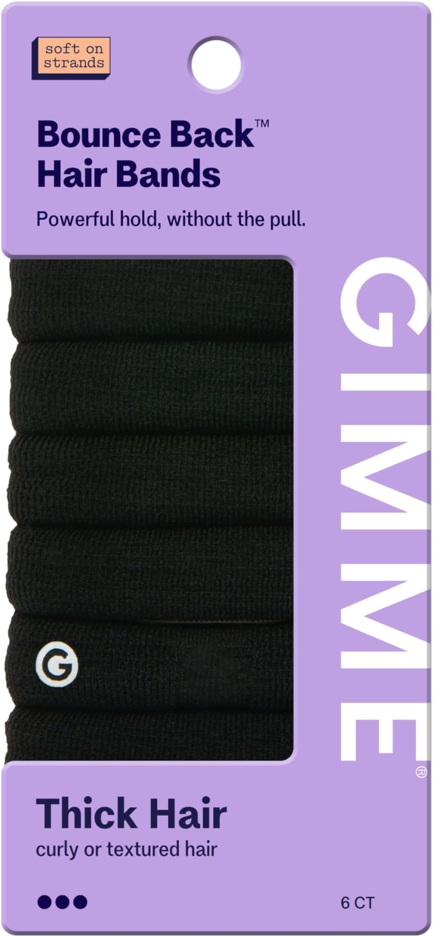 Gimme Beauty Thick Hair Extra Stretch Bands - Patent-Pending Design for Maximum Hold - Premium Ties for Thick & Curly Hair - Sleek & Strong Hold - Black, 6 Pack
