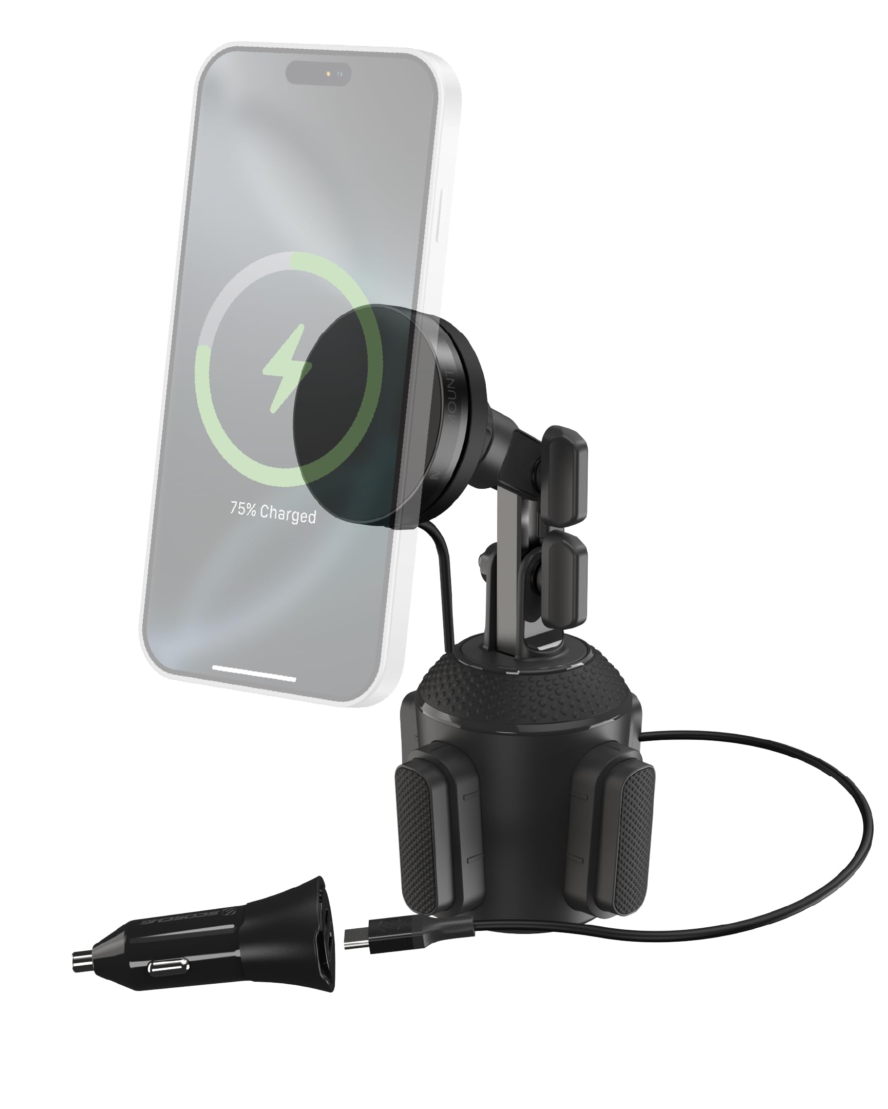 Scosche MagicMount Charge Elite Qi2 - Supporto per telefono con ricarica wireless MagSafe da 25 W, supporto magnetico da auto con collo regolabile per iPhone, Samsung, Pixel e dispositivi Qi2