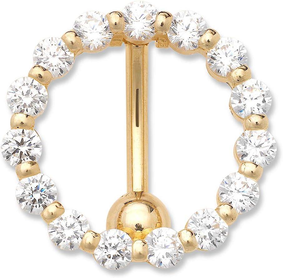 JewelryWeb Curata Solid 14k Gold Cubic Zirconia Large Circle Top Mount Belly Button Ring Dangle (18mm)