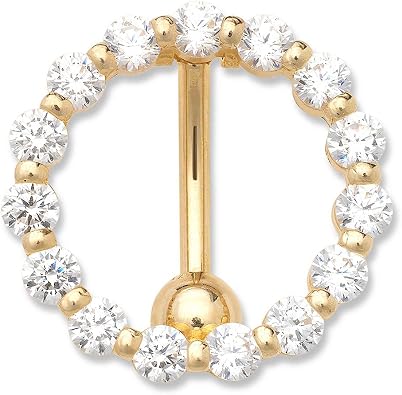 JewelryWeb Curata Solid 14k Gold Cubic Zirconia Large Circle Top Mount Belly Button Ring Dangle 18mm