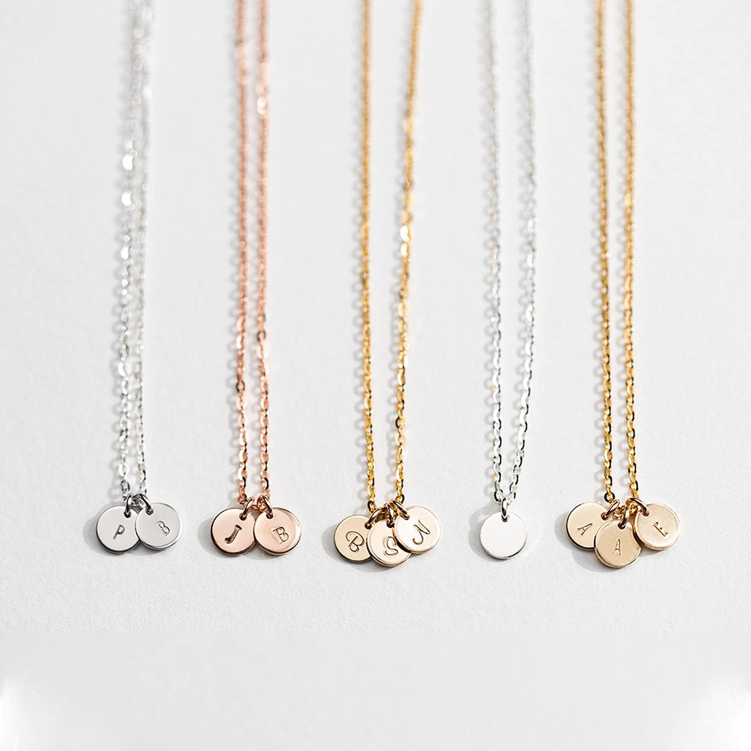Endless Story 6mm Personalized Tiny Disk Necklace,Custom Initial Necklace,Kids Multi-Tag Initial Disk Necklace