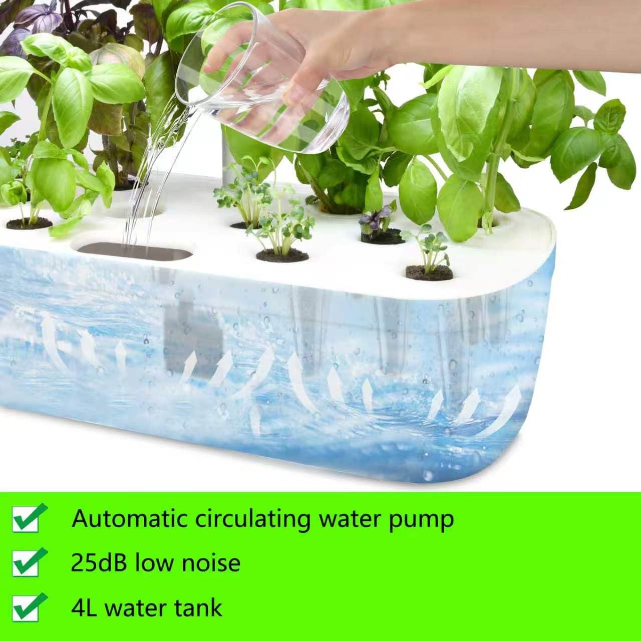 12-komorowy zestaw do uprawy hydroponicznej z lampą LED do wzrostu 20W i automatycznym timerem, 4L inteligentny ogród ziołowy do wnętrz, regulowana wysokość do warzyw i owoców black