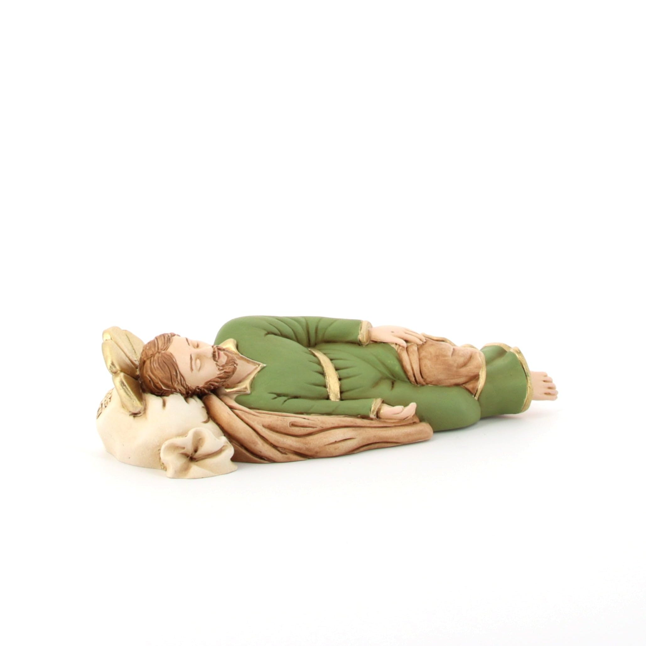 SHALOM - Statua San Giuseppe Dormiente In Polvere Di Marmo. Larghezza 14 Cm