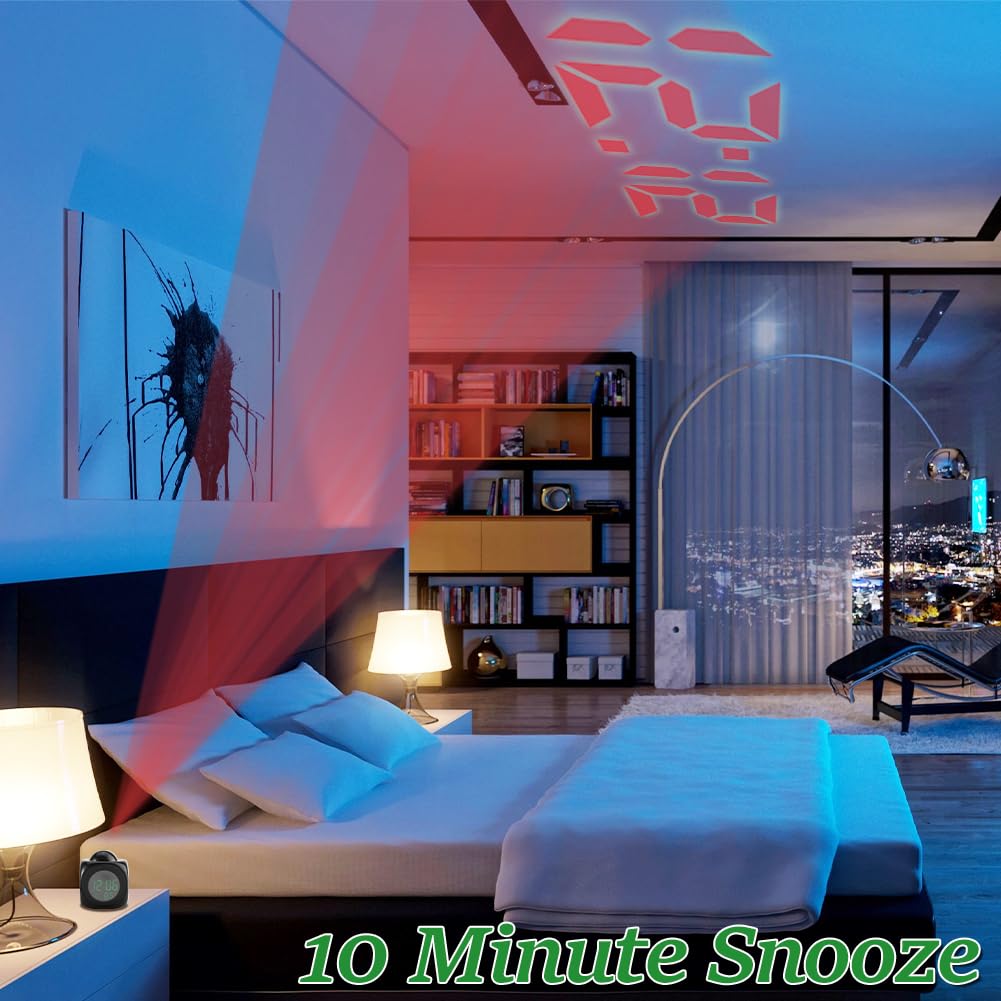 Sveglia con Proiettore Soffitto,Display Temperatura Digitale LED Orologio da Tavolo Schermo Grande Allarme con Proiettore Caricatore USB Temporizzazione Vocale per Camera Letto Ufficio Casa