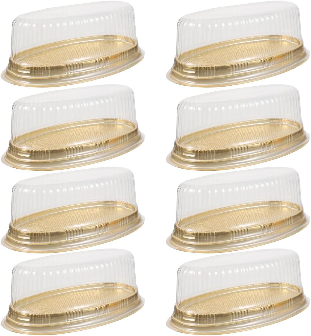 10pcs Disposable Oval Plastic Cake Boxes for Cheesecake Packaging, Yellow Food Storage Containers for Bakery and Dessert Takeout