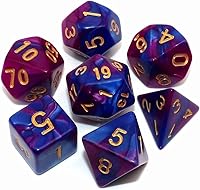 Vista 16 de Dados poliédricos azul y rosa DND para juegos de rol de mazmorras y dragones D&D con bolsa de dados