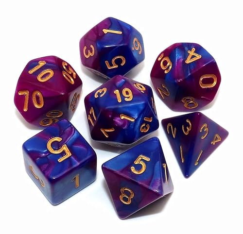 Creebuy Dados DND para Juegos de rol poliédricos, 7 Piezas, para Dungeon and Dragons, MTG, D&D, D20, D12, D10, D8, D6, D4, Color Azul y Morado