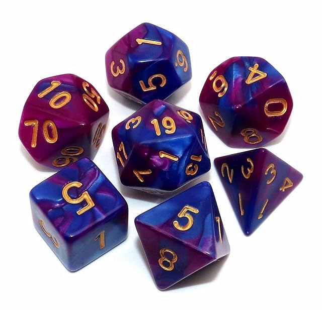 Creebuy Dados DND para Juegos de rol poliédricos, 7 Piezas, para Dungeon and Dragons, MTG, D&D, D20, D12, D10, D8, D6, D4, Color Azul y Morado