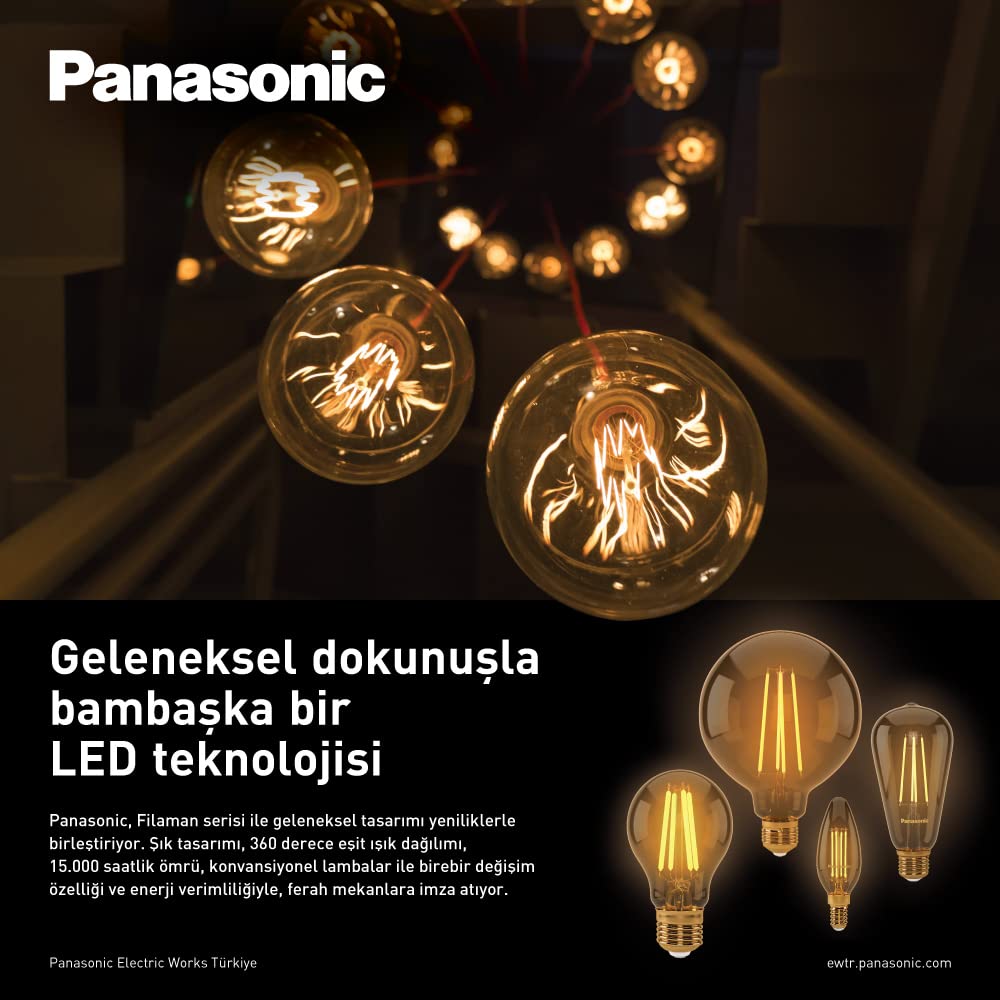PANASONIC E27 FİL ST64 LAMBA, SARI IŞIK 7W 806LM 2700K CLEAR