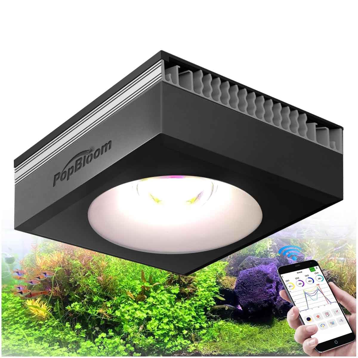PopBloom RL90 acquario d'acqua dolce illuminazione LED, WiFi APP controllo acquario lampada spettro completo per piante d'acqua dolce pesci acquario (1 lampada con kit di sospensione)