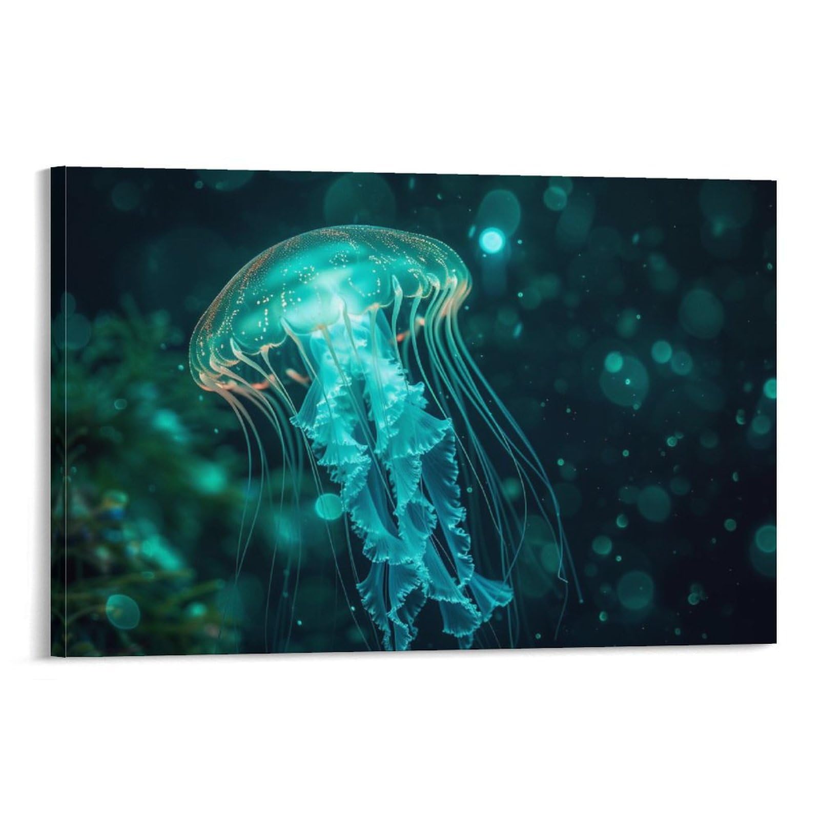 Amazon.co.jp: 絵画 美しい緑色のクラゲ アートパネル ポスター 動物