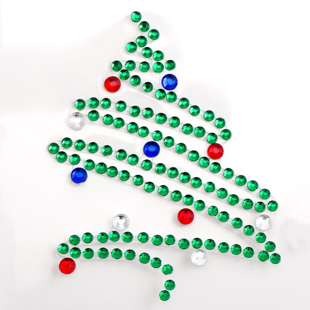 5cm x 4cm Christmas Tree - Self Adhesive Diamante Rhinestone Gem Craft Sticker (4 Pieces)