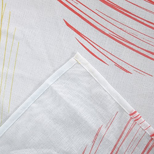 Image of Deconovo Home Decorations Circular Pattern Print Curtains Faux Linen Curtains Grommet Sheer Surtains for Bedroom 52W x 63L Inch Red and Yellow 1 Pair