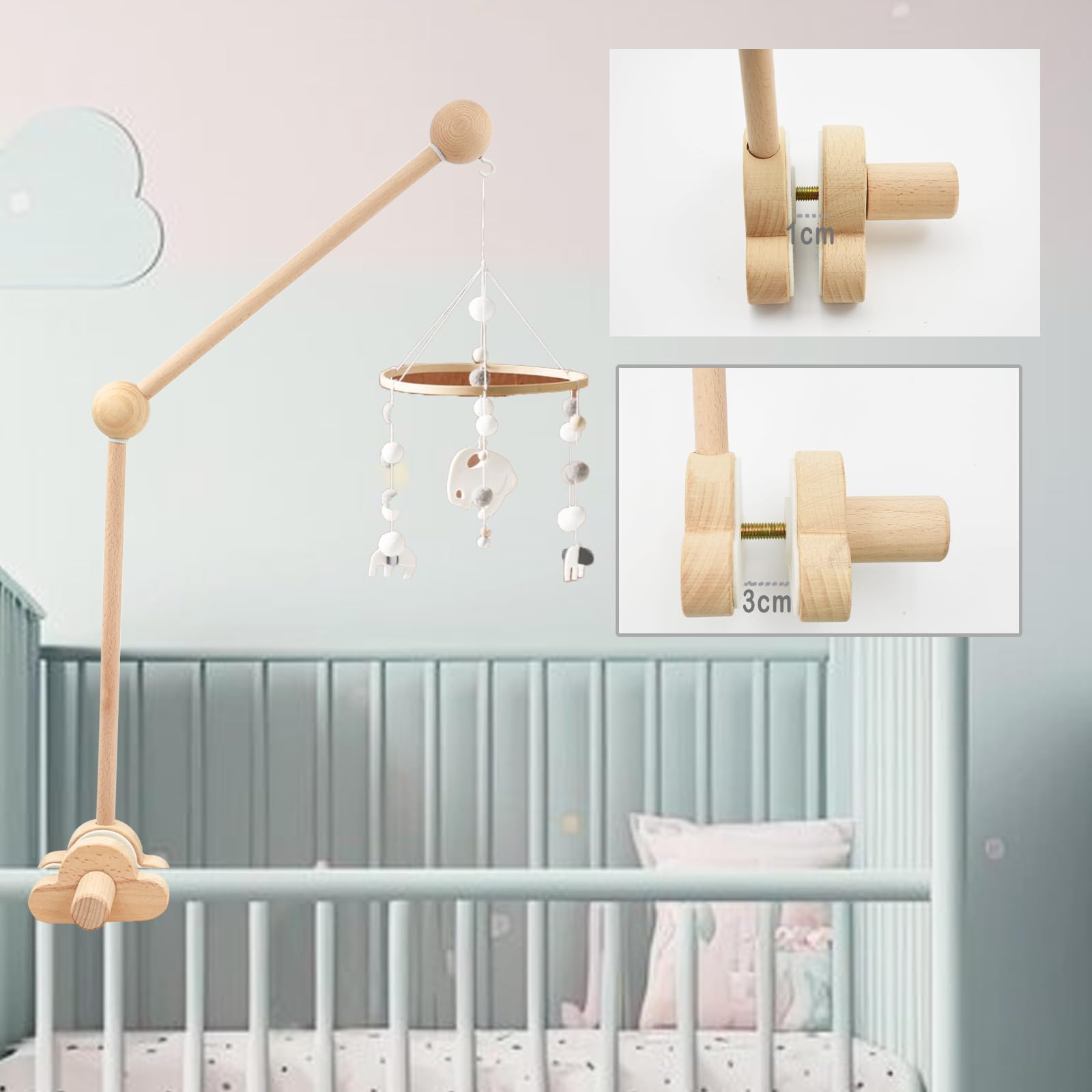 Baby Mobile Hanger, AolKee Wooden Cot Mobile Holder - Image 4