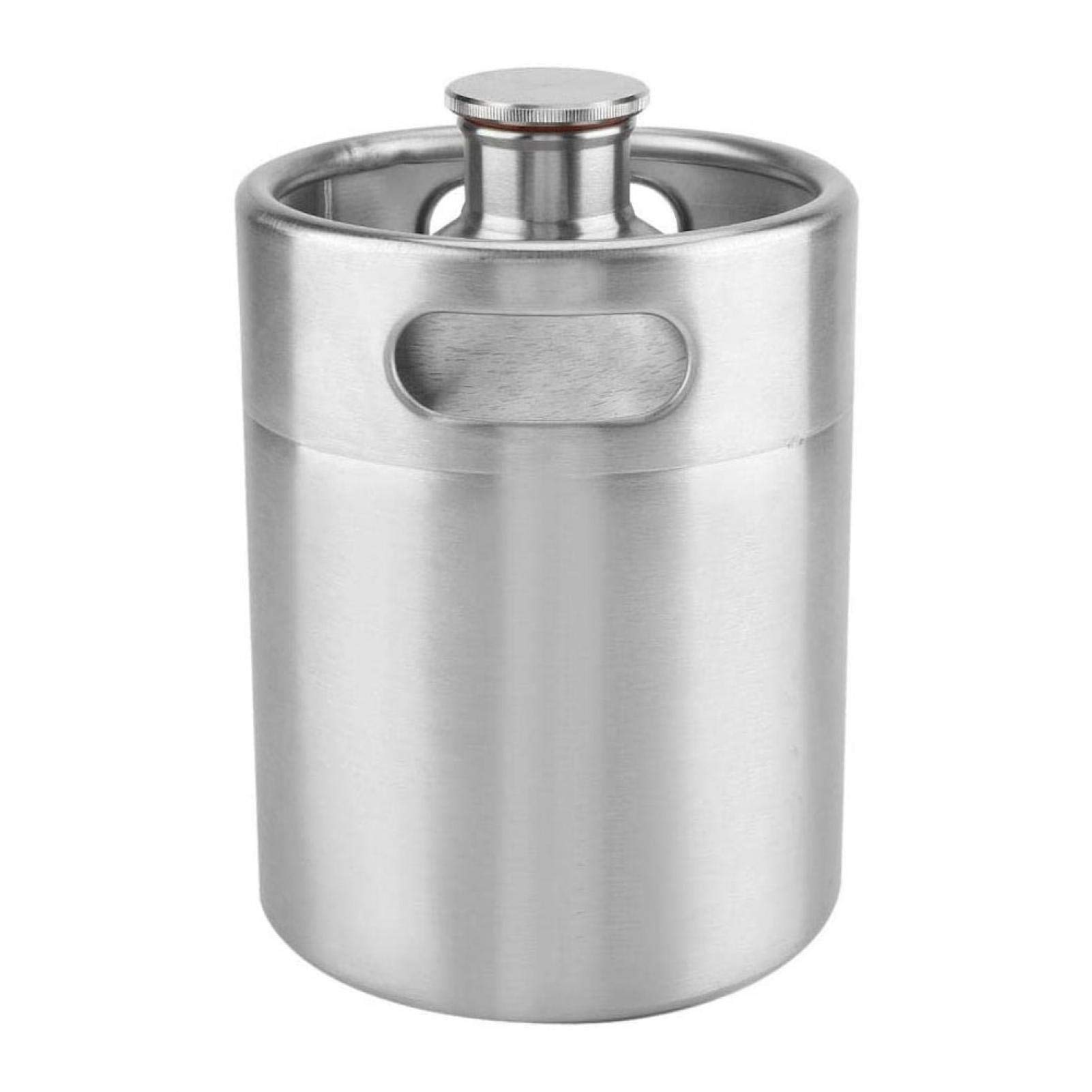 2L Beer Growler Mini Keg Stainless Steel Beer Barrel with Spiral Cover Beer Brewing Barrel Mini Keg Style Growler Double Handles Mini Beer Keg Dispensers for Home Hotel Camping 13.5 x 17.5cm