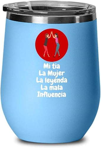 Vista 5 de Mi Tia Habla en Español Vaso para Vino Dimelo en Espanol LatinPride Sopa de letras en Español Vanidades en Espanol Rosa/Rebel Fun.