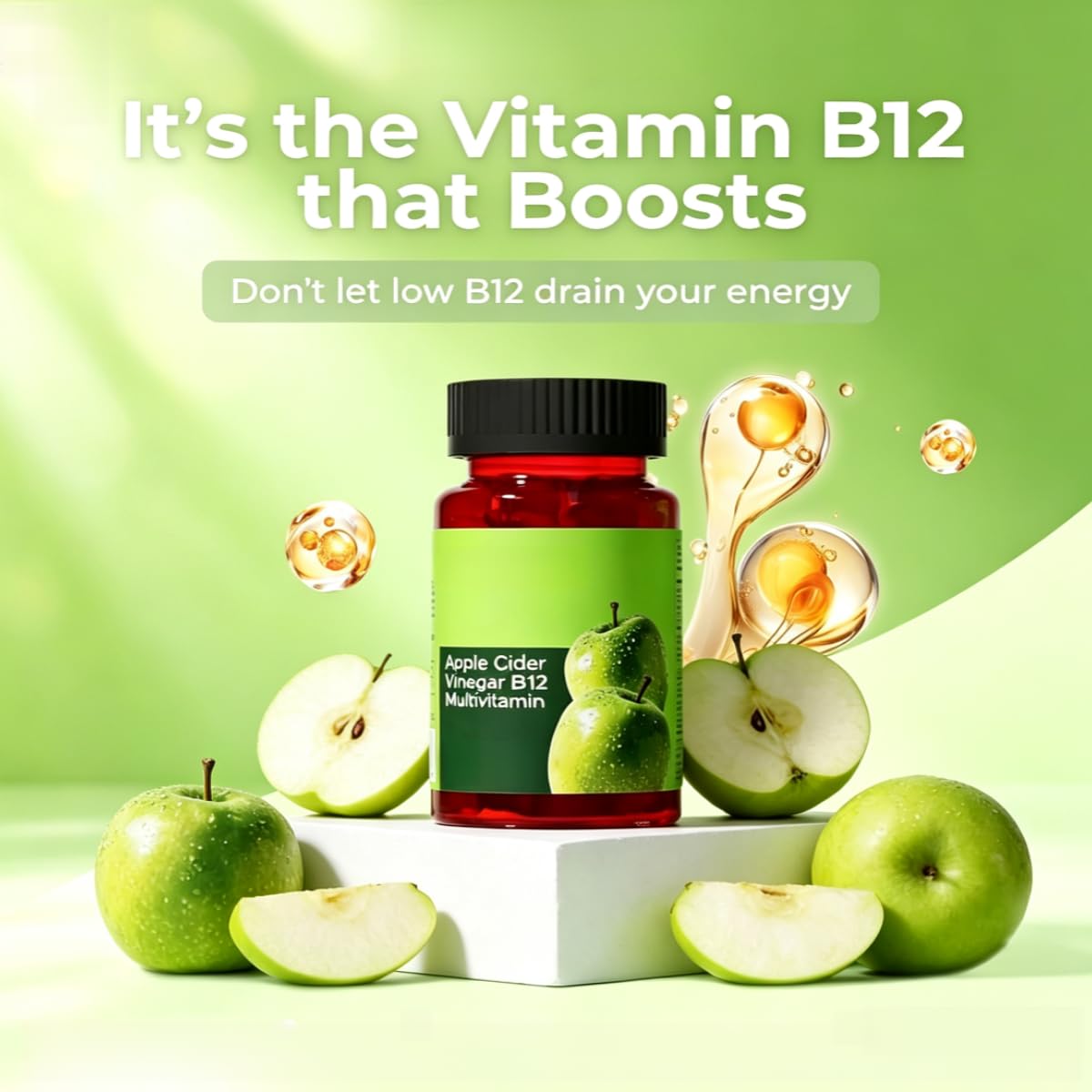 Vinagre de sidra de manzana B12Multivitamina-Cuidado digestivo intestinal | Mejorar la condición de la piel; aliviar la fatiga; mejorar la indigestión; aliviar las molestias gastrointestinales.