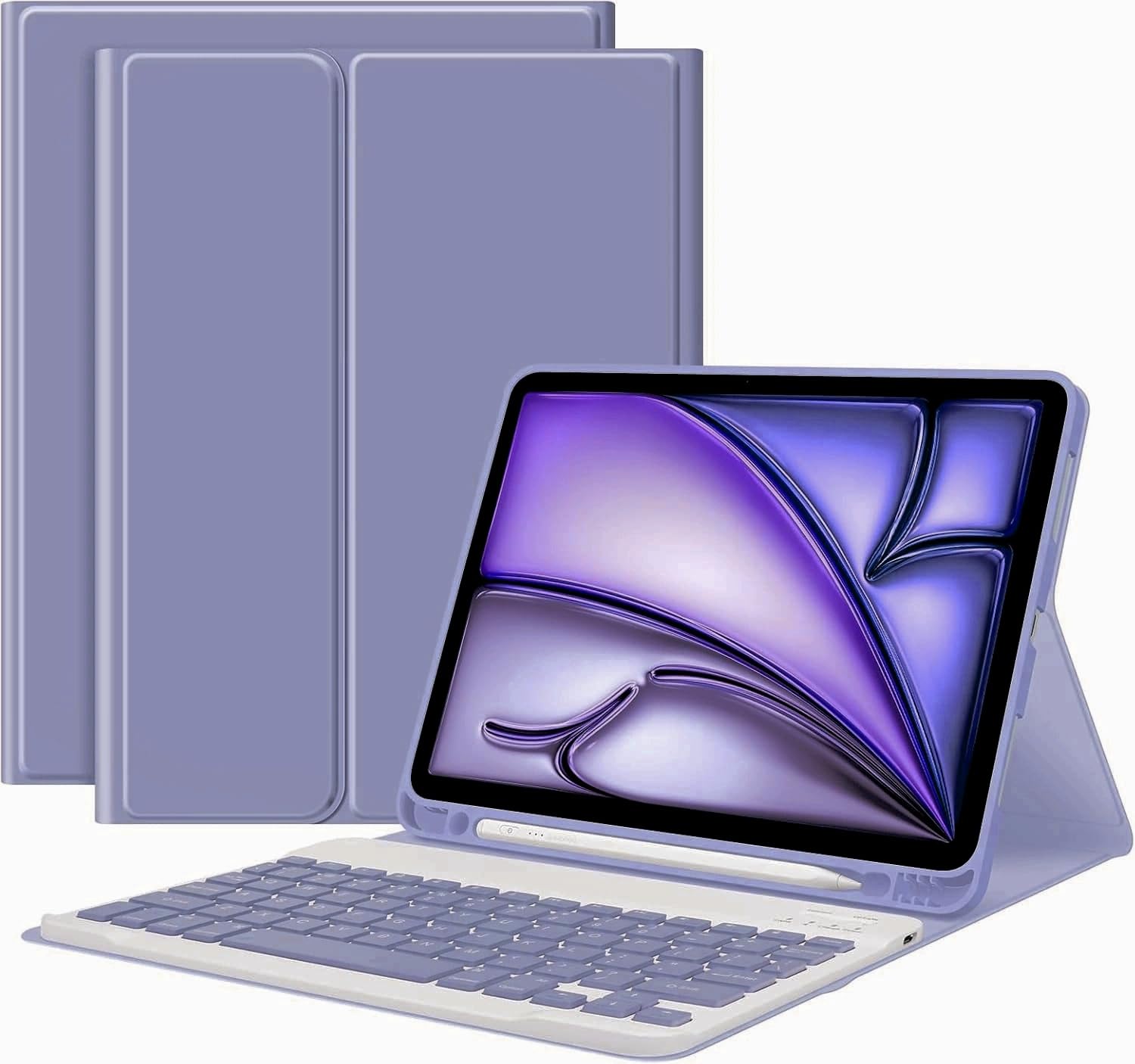 対応 2025年 Xiaomi Redmi Pad 2 11インチ キーボードケース 可愛い カラーキーボード マグネット 分離式 ワイヤレス Bluetooth 搭載 シャオミ レッドミー pad2 ケース ペン収納,紫灰