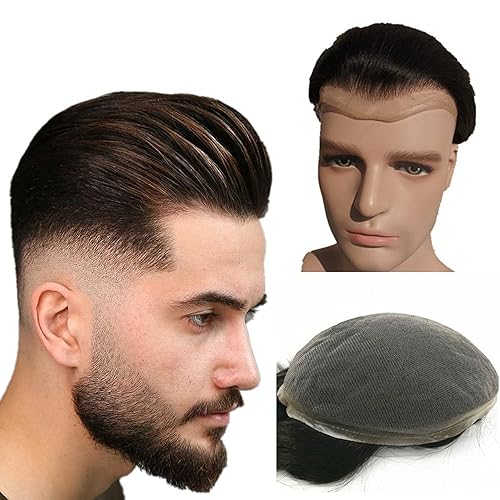 NLW - Tupé europeo de cabello humano para hombres con encaje súper suizo suave de 10 x 8 pulgadas sistema de reemplazo de piezas para hombres 2