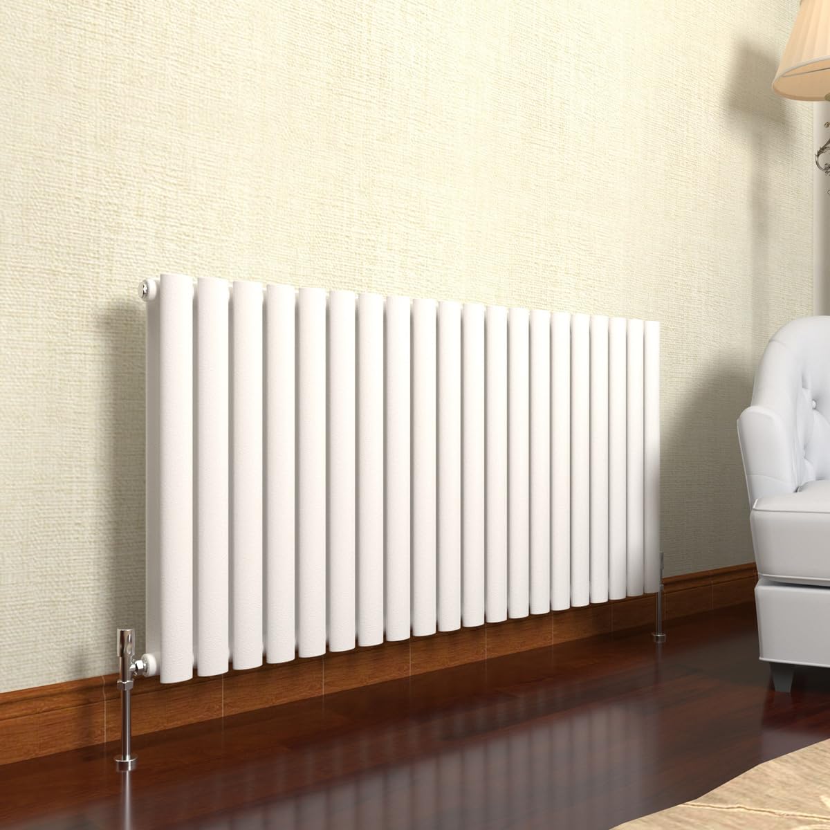 GY Bath Horizontal Radiator White Oval Column Designer 600x1180mm Double Modern Central Heating Rads
