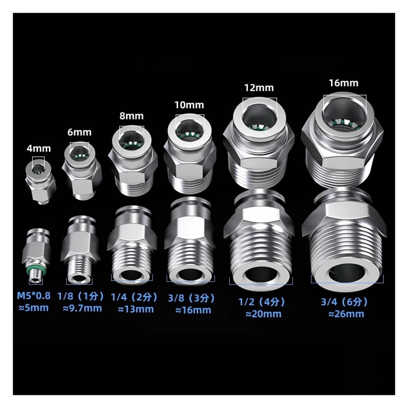 Pneumatischer Luftanschluss 5Pcs 304 Edelstahl Pneumatische Schlauch Fitting PC PB PCF PL PMF SL PLF PH Luft Schlauch Anschluss 1/8 1/4 3/8 1/2(6-01 (6mm-1l8),PB)