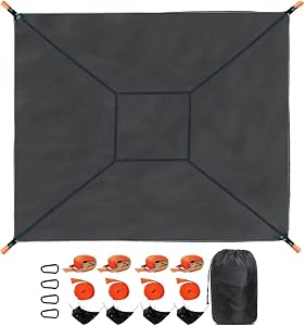 Outdoor Camping Hammock, 9.8ft Square Hammock Max 660 Lbs for 2-5 Adults Kids, Multi Person Tree Hammock with 4 Ratchet Tie Down Straps & Net Pocket