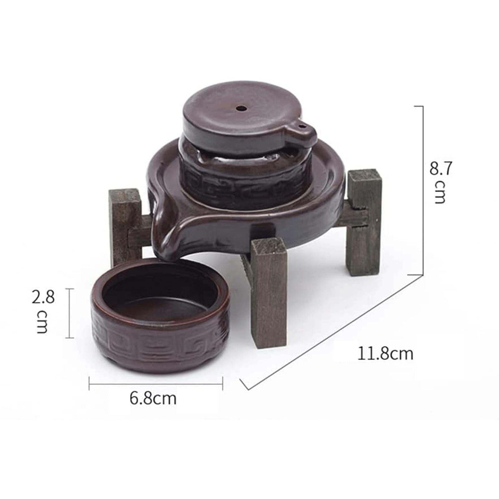 Porta incenso Base in legno Porta incenso Ceramica Grafite Riflusso Cascata Cono Porta incenso Censer Bastoncino di incenso Supporto per sala da tè Studio per l'ornamento domestico del giardino