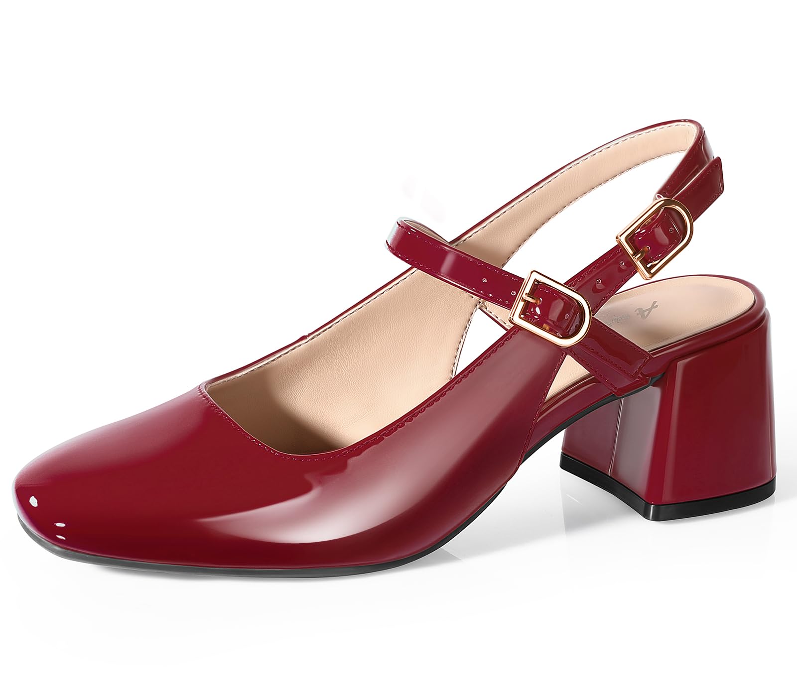 Photo 1 of Ankis Women's Mary Jane Heels Slingback Chunky Low Heels Square Toe Dress Pumps for Office Wedding Party