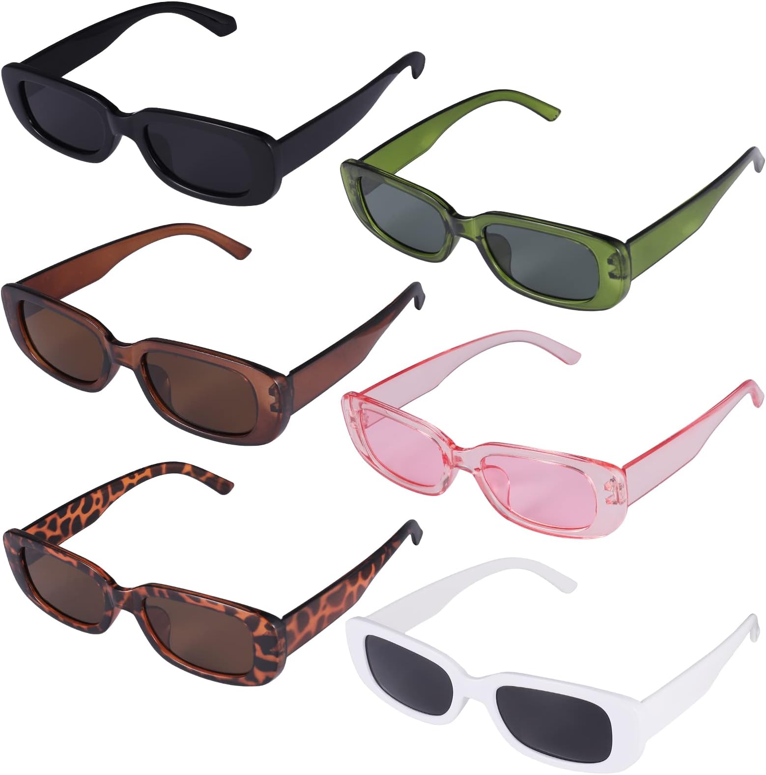 FANTESI6 Pcs Retro Rectangle Sunglasses Vintage UV400 Square Sunglasses Fashion Vintage Square Frame Glasses For Women Men, as shown, Onesize