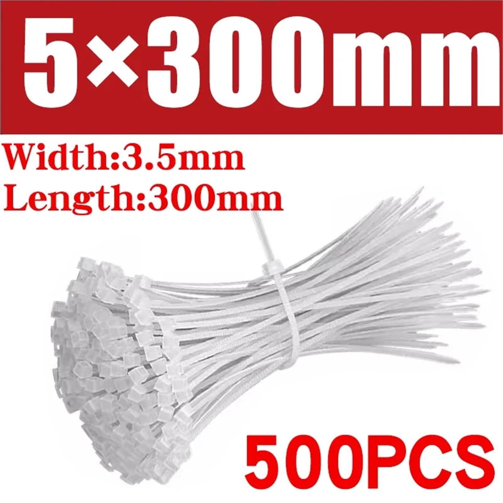 500/1000 unidades/bolsa de plástico autoblocante de nailon blanco con cierre de cremallera para cables, juego de bridas de nailon para cables largos (3.5 x 300 (500 piezas)