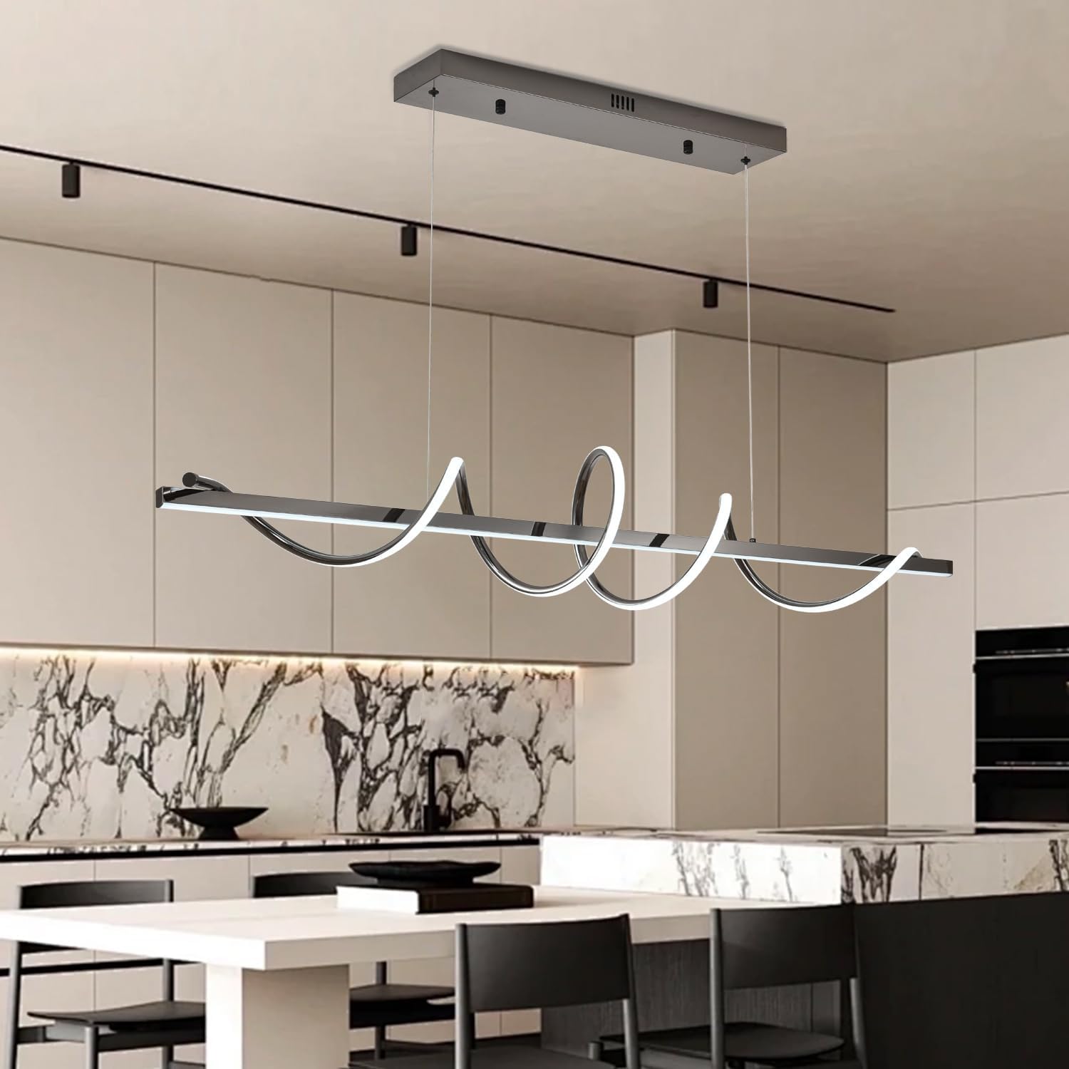 NOT TESTED. Modern Led Pendant Light for Kitchen Island Lighting 47.24" Black Modern Chandelier Dining Room Lighting Fixture Over Table Dimmable Ceiling Pendant Lights Creative Snake-Shaped Twist Design