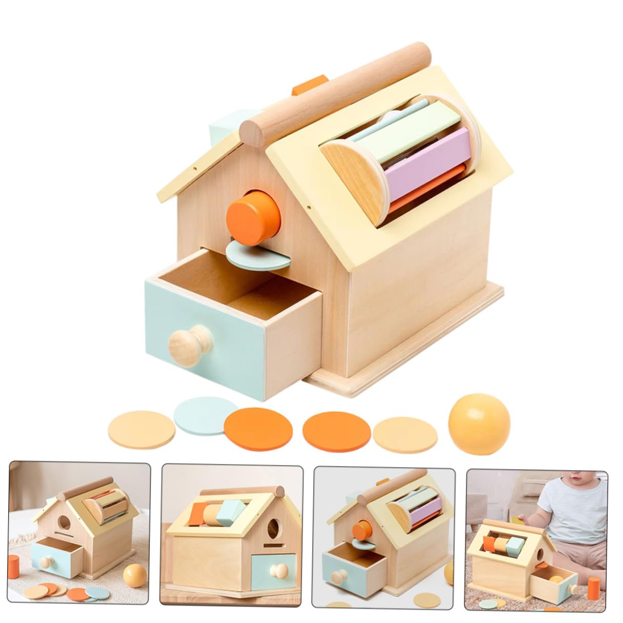 BESTonZON Caja de Monedas y Bolas de Madera para Niños, 1 Juego | Formación Temprana, Coordinación Ojo-mano y Pensamiento Lógico, Uso Seguro, Formato Compacto