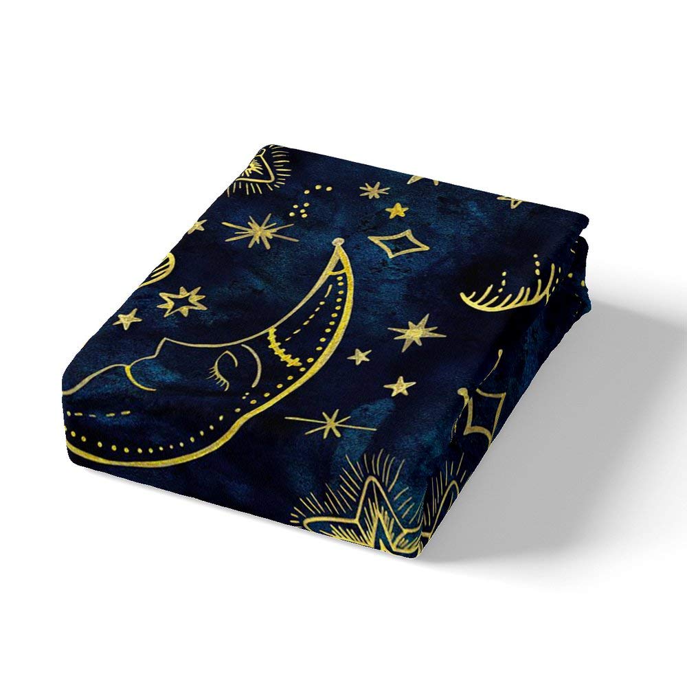 richhome Moon Star Sun Duvet Cover Set Double for Kids Adult Bedroom Navy Blue Golden Soft Comforter Quilt Cover Cartoon Universe Bedspread Cover Bedroom Collection 3Pcs Bedclothes - Image 2