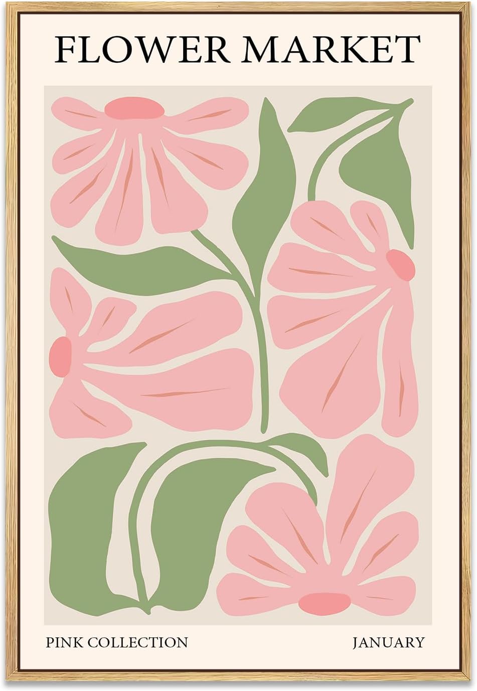 Gufro Pink Flower Market Framed Canvas Wall Art,Pink Abstract Aesthetic Pictures Paintings Wall Decor for Girls Bedroom Dorm Apartment Living Room 12x16in