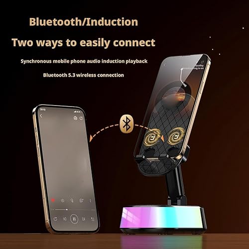 Miniatura 4 de Altavoz Bluetooth con soporte para teléfono, luces RGB sincronizadas con música, rotación de 360, banco de energía, sonido estéreo, reproducción de