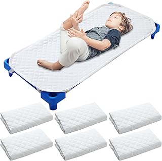 Chunful 6 Pack Daycare Cot Sheets, Padded Pre School Cot Sheet 51 x 23 in Cots Cover for Toddler, Thicker Standard Size Kids Nap Sheets with Extra Padding, Elastic Straps, Name Tag, Boys Girls