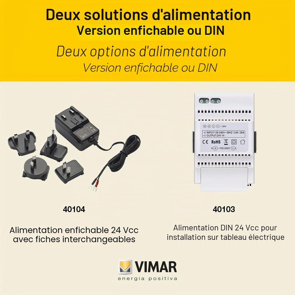 VIMAR K42931 Kit visiophone 2 familles pour Pose en saillie avec: 2 interphone, Platine de Rue à 2 Boutons, 2 alimentations DIN, étriers de Fixation, Contrôle des accès RFID, Écran 7 Pouces