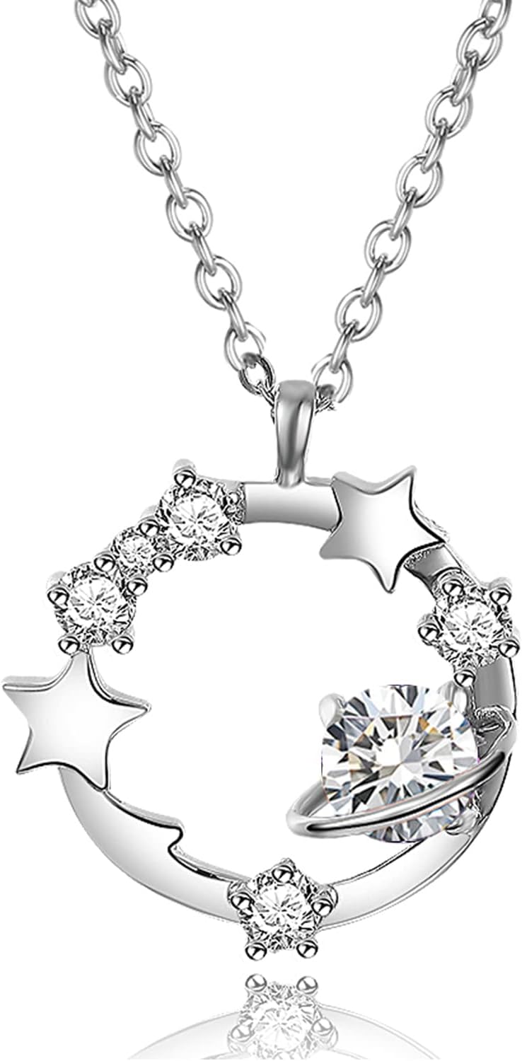 Necklaces for Women 12 Months Colorful Birthstone Necklace Sterling Silver Star Planet Pendant Anniversary Birthday Christmas Jewelry Gifts for Women Necklaces for Women 12 Months Colorful Birthstone Necklace Sterling Silver Star Planet Pendant Anniversary Birthday Christmas Jewelry Gifts for Women