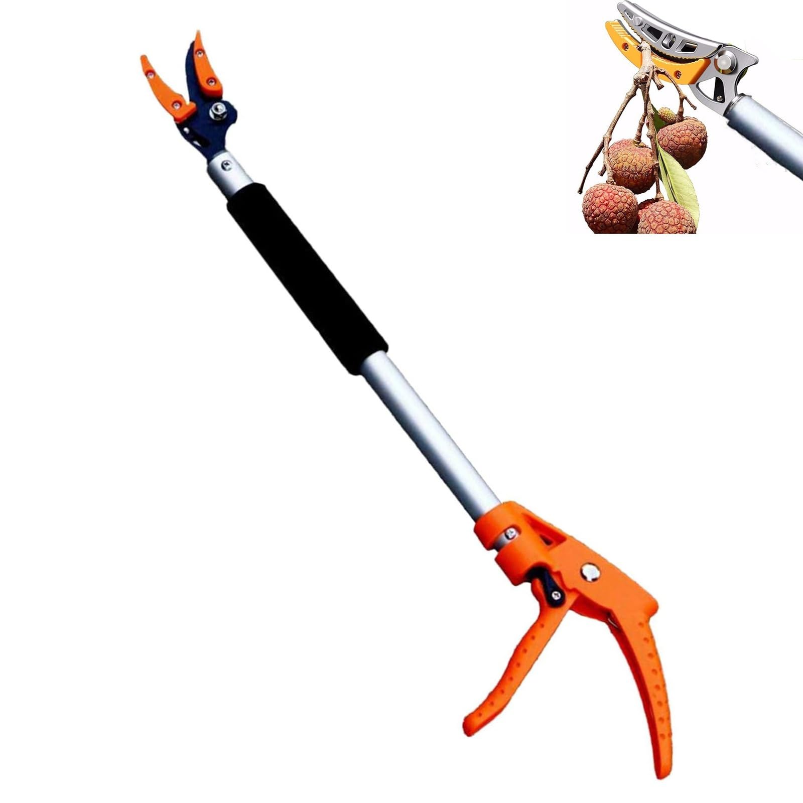 60cm Long Reach Pruner, Cut & Hold Tree Trimmer with Lightweight Aluminum Handle, Ergonomic Fruit Picker for Branches, Roses, Shrubs, and Gardening Tools