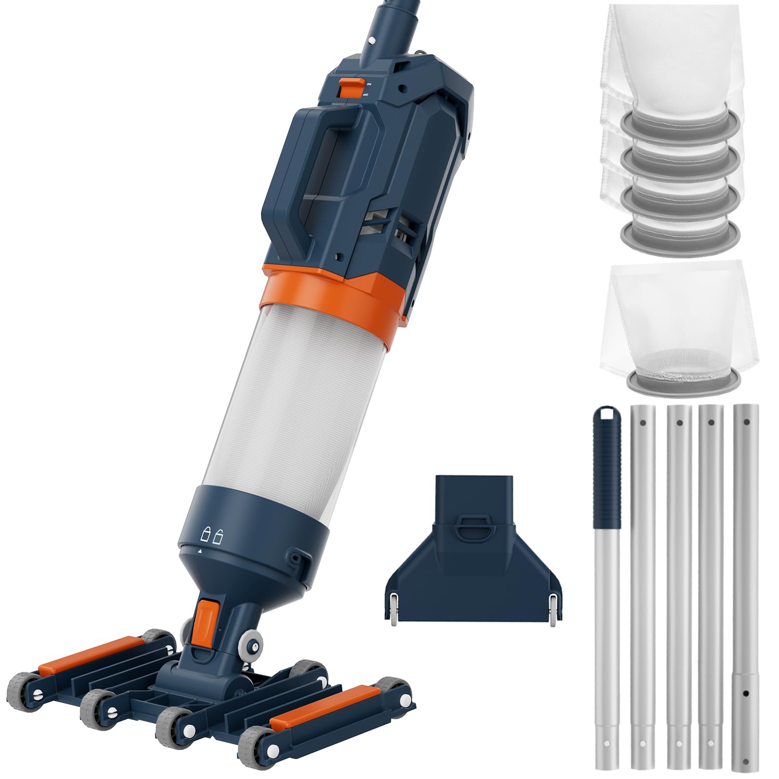 Photo 1 of Heavy Duty Handheld Pool Vacuum - 18.9GPM Powerful Suction, 25µm Ultra Fine Mesh Filter for Smaller Debris, 14'' Wide Vacuum Head, 60mins Running Time (Orange)