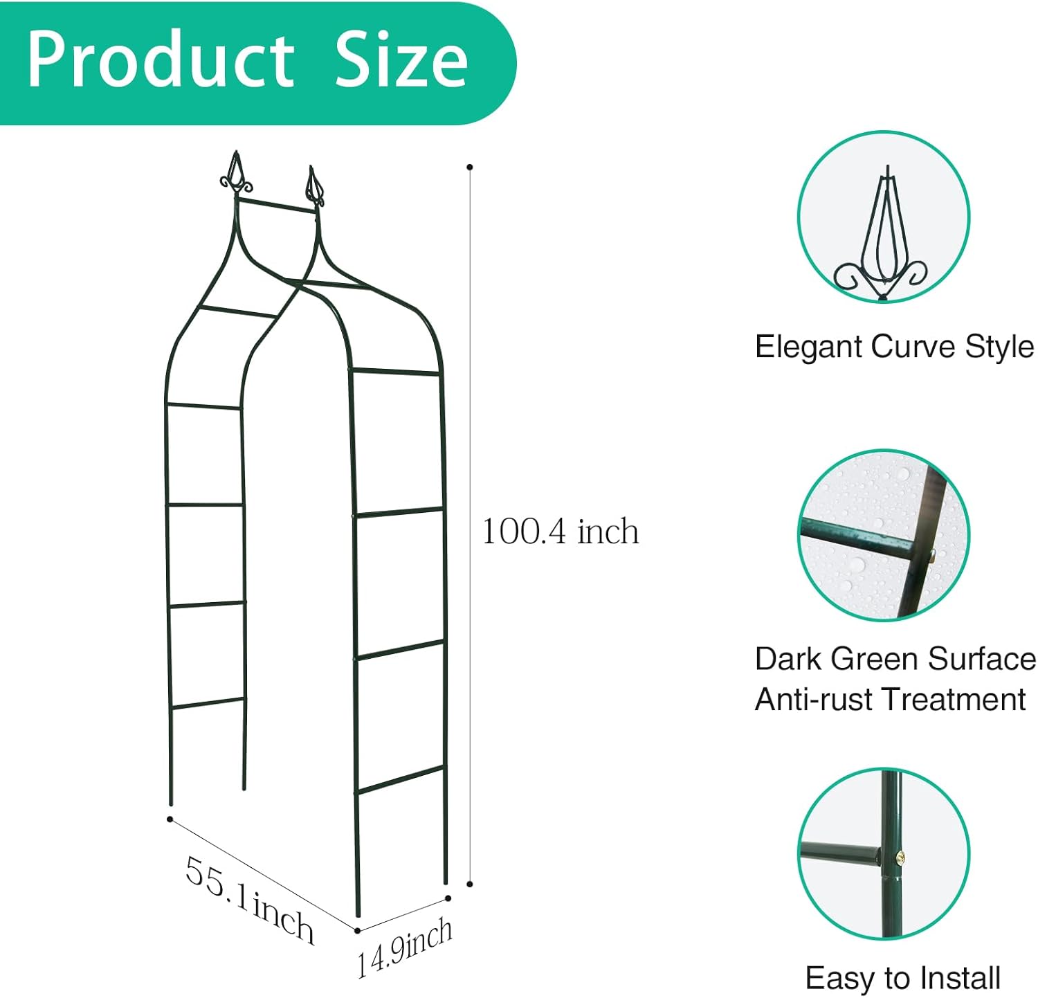 Garden Arch Trellis 8.4 Ft High x 4.6 Ft Wide, Dark Green Iron Arbor, Courtyard Arbor Trellis for Various Climbing Plants Rose, Outdoor Archway Wedding Ceremony Party