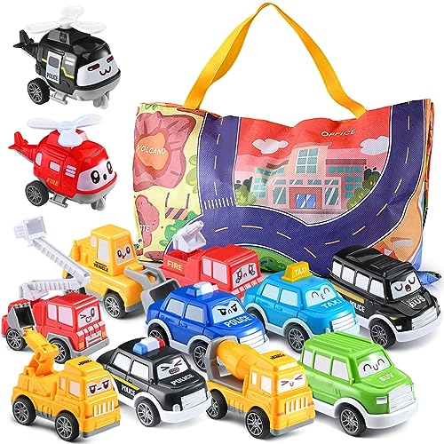 Image of Doloowee Toddler Pull Back Car Toys (12 pcs), Mini Truck Car Toys for 1 Year Old Boy, Baby Toys 12-18 Months with Playmat Storage Bag, Toddler Toys Age 1-3