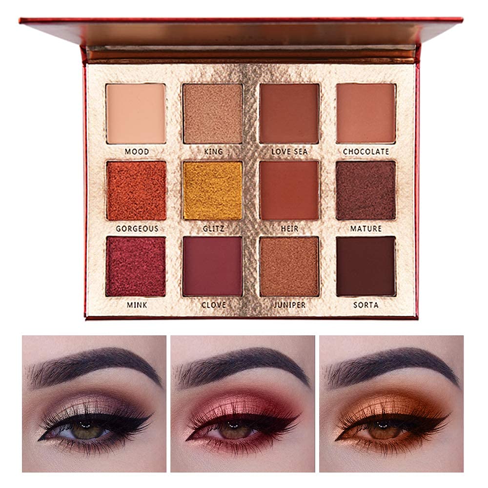 SEPROFE Eyeshadow Palette Professional Smokey Eye Shadows Nudes Highly Pigmented 12 Warm Chocolate Colors Matte Shimmer Neutral Eyeshadow Makeup Kits