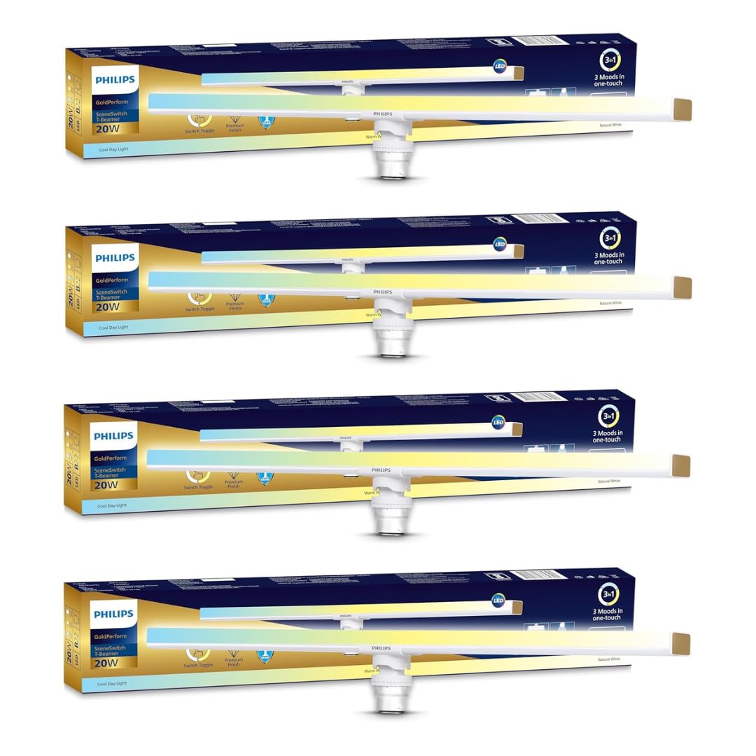 Philips 20W B22 LED T-Beamer |Compact 2ft 3 Colors in 1 LED Beamer | Scene Switch T-Beamer for Home & Decoration | Color: Tunable White | Pack of 4 | Gold Perform Series