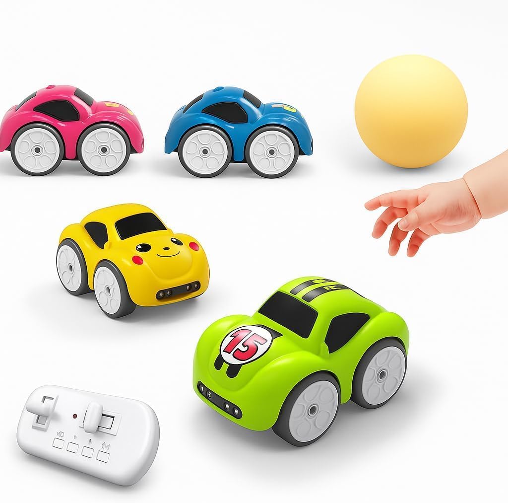 FLUESTON 2.4GHz RC Cartoon Car for Kids | Auto Follow Track Sensor Mode, Obstacle Avoidance, Music & Lights | Remote Control Toy Car for Best Gift Toddlers Boys Girls. (Yellow)
