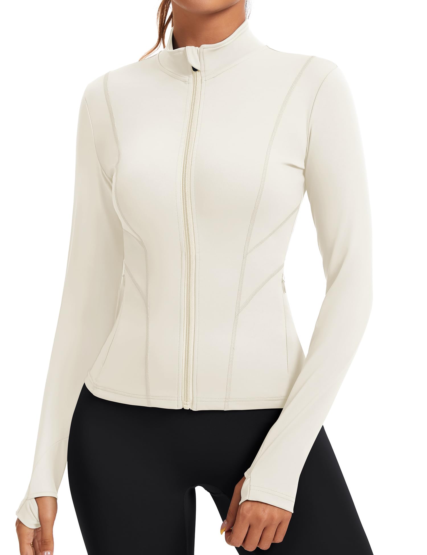 Rapbin Damen Laufjacke Sport Oberteil Sportjacke Langarm Gym Tops Atmungsaktive Leichte Trainingsjacke für Yoga Gym Fitness Mit Daumenloch und Seitlichem Reißverschluss