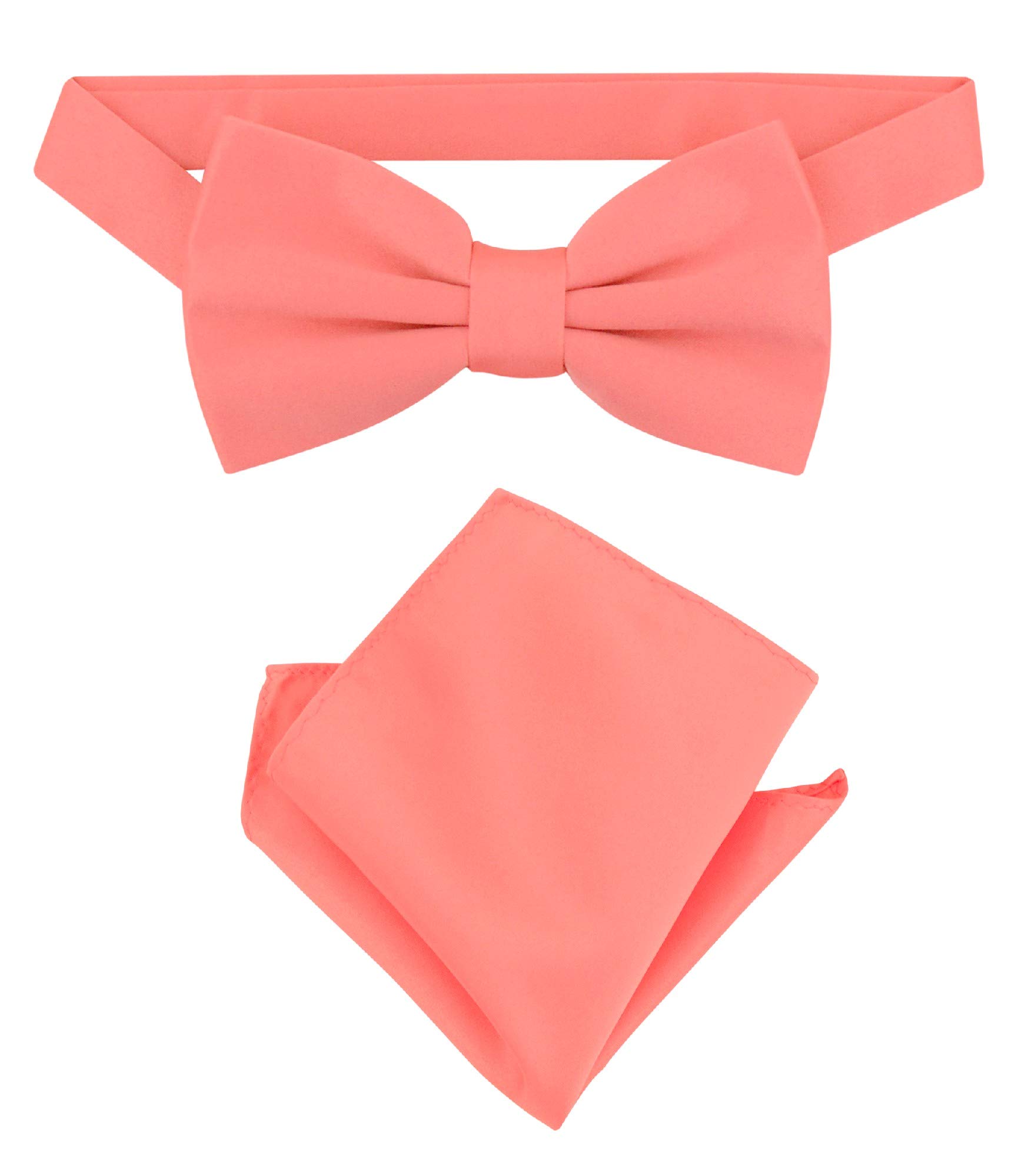 Vesuvio Napoli BowTie Solid Coral Pink Color Mens Bow Tie & Handkerchief
